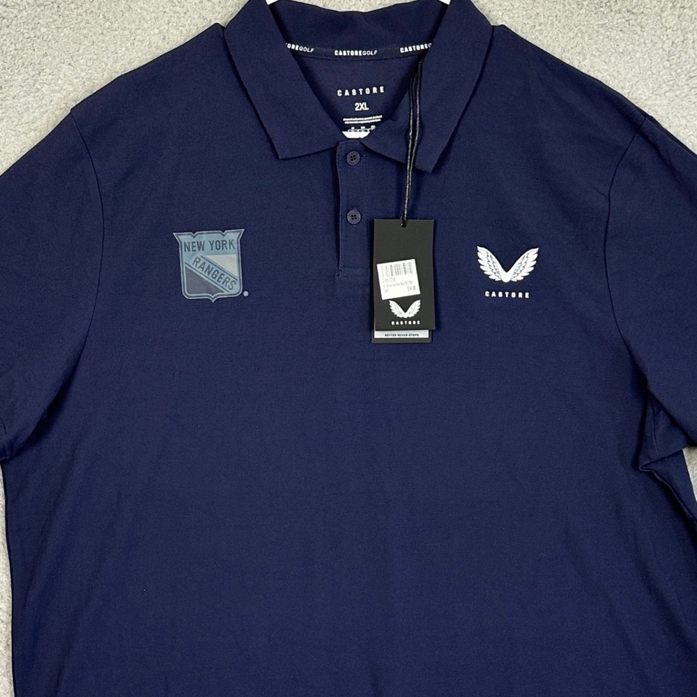 NEW New York Rangers Castore Polo Shirt Mens 2XL Navy Blue Golf Rugby Athletic